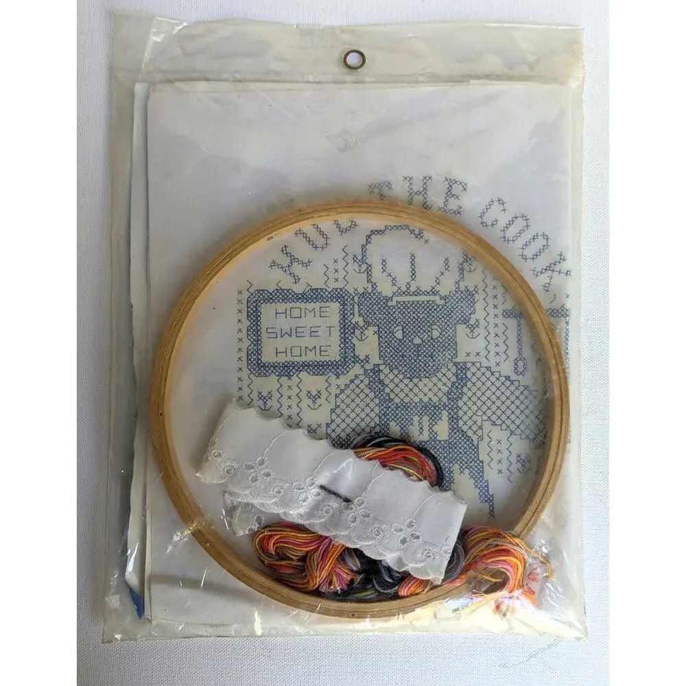 Vintage 1986 Colortex “Hug the Cook” Bear Stamped Cross Stitch Kit – Sealed
